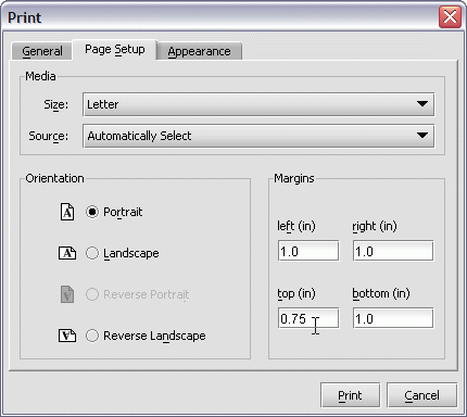 Servoy Client print preview print dialog page setup margins